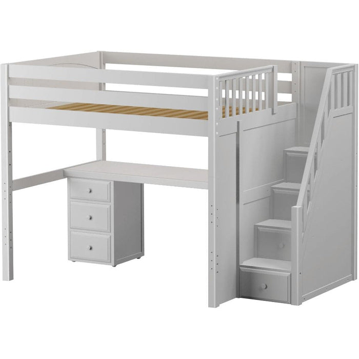 Maxtrix Full High Loft Bed with Stairs with Long Desk