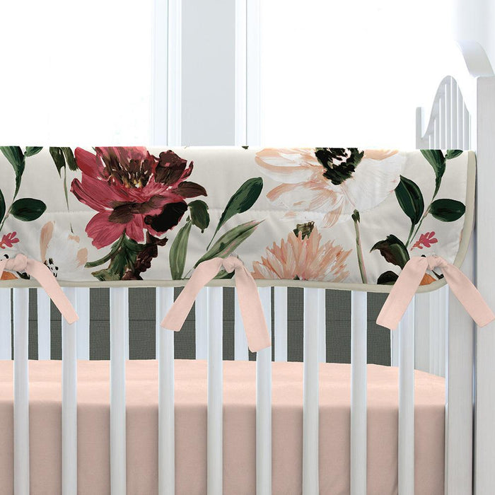Liz and Roo Moody Floral Crib Rail Cover with White Trim