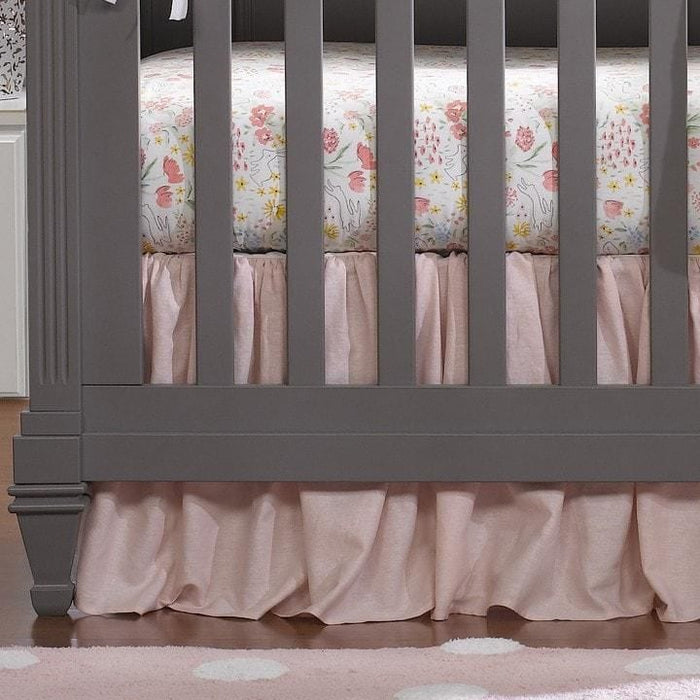 Liz and Roo Petal Pink Linen Crib Skirt (Gathered) 16" Drop