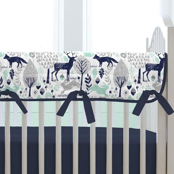 Liz and Roo Woodland Animals Crib Rail Cover - Navy and Mint