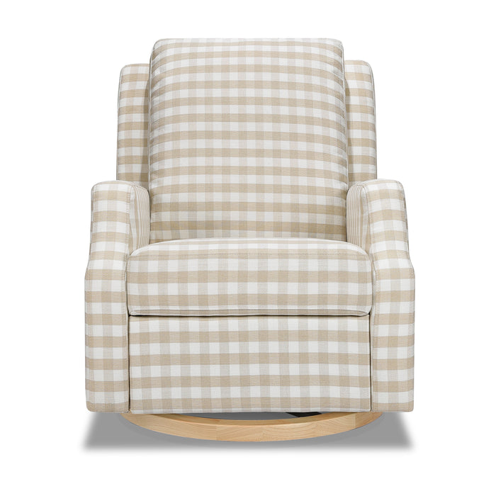 M22287TGHLB,Namesake,Crewe Recliner and Swivel Glider in Tan Gingham with Light Wood Base