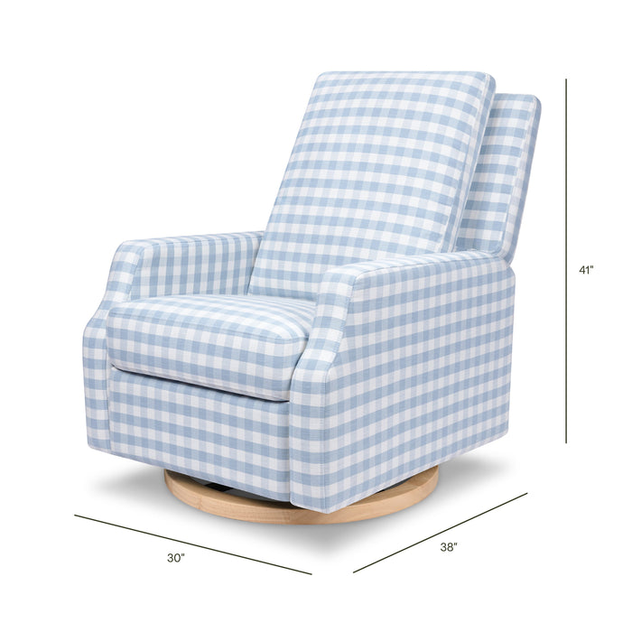 M22287BGHLB,Namesake,Crewe Recliner and Swivel Glider in Blue Gingham with Light Wood Base