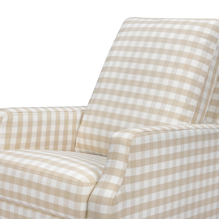 M22287TGHLB,Namesake,Crewe Recliner and Swivel Glider in Tan Gingham with Light Wood Base