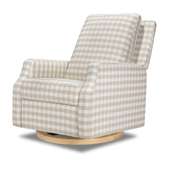 M22287TGHLB,Namesake,Crewe Recliner and Swivel Glider in Tan Gingham with Light Wood Base