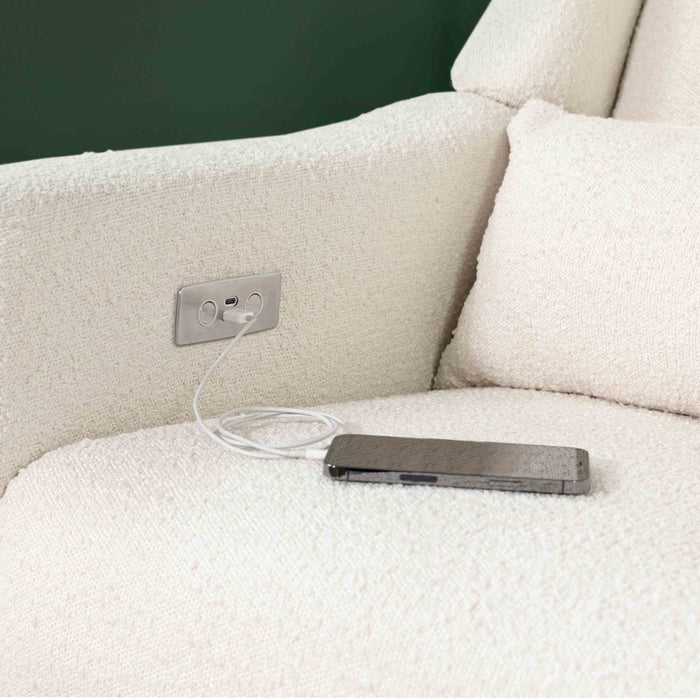M11288WBG,Babyletto,Kiwi Glider Recliner w/ Electronic Control and USB in Ivory Boucle w/Gold Base
