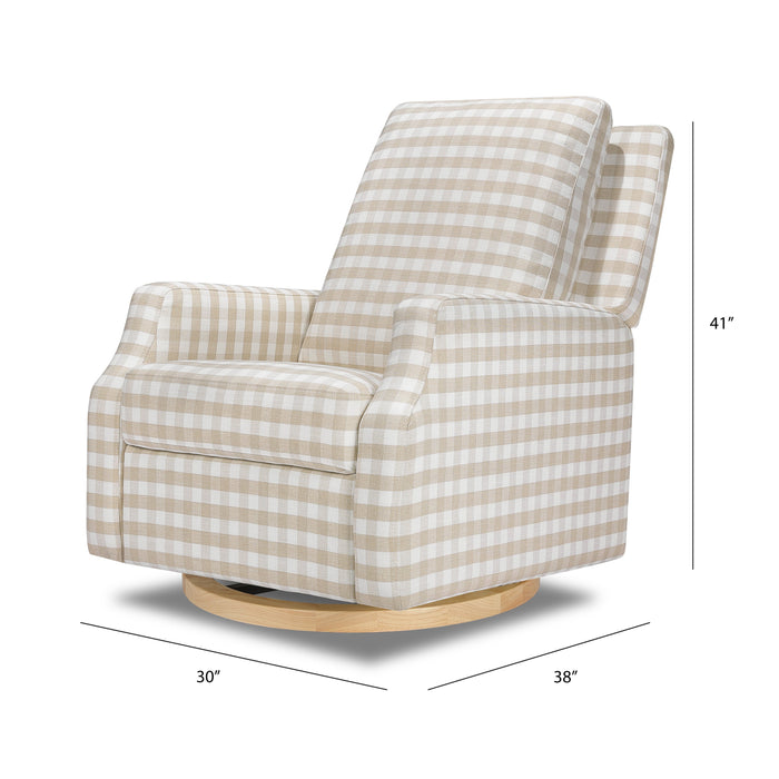 M22287TGHLB,Namesake,Crewe Recliner and Swivel Glider in Tan Gingham with Light Wood Base