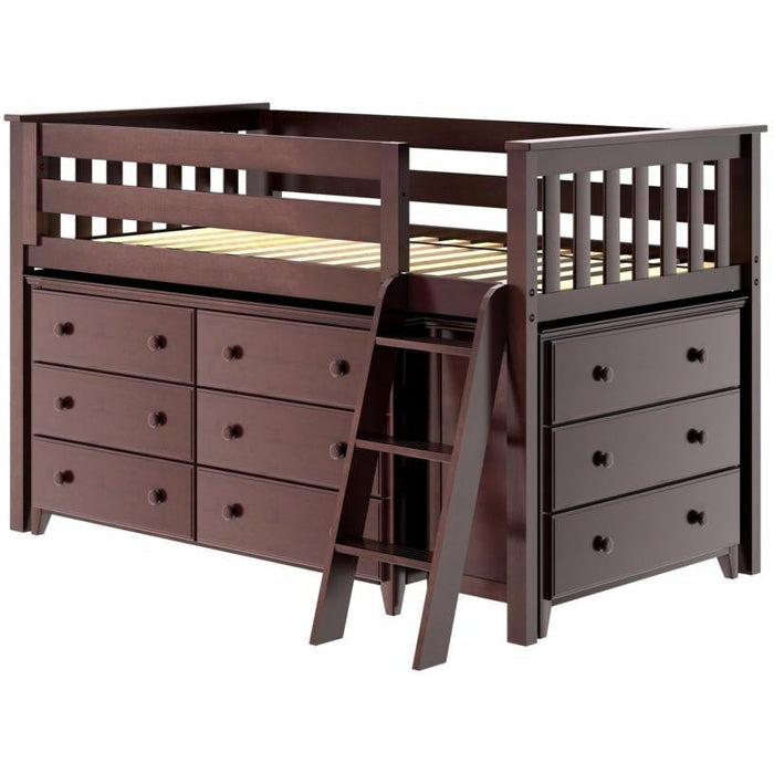 Jackpot Deluxe Windsor Twin Storage Loft Bed with Two Dressers