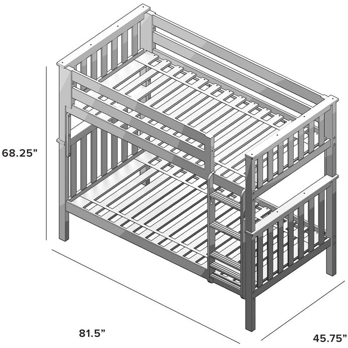 Jackpot Deluxe Bristol Twin over Twin Bunk Bed - stock in white