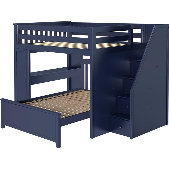 Jackpot Deluxe Fulham Full over Full L-Shape Bunk with Staircase + Desk