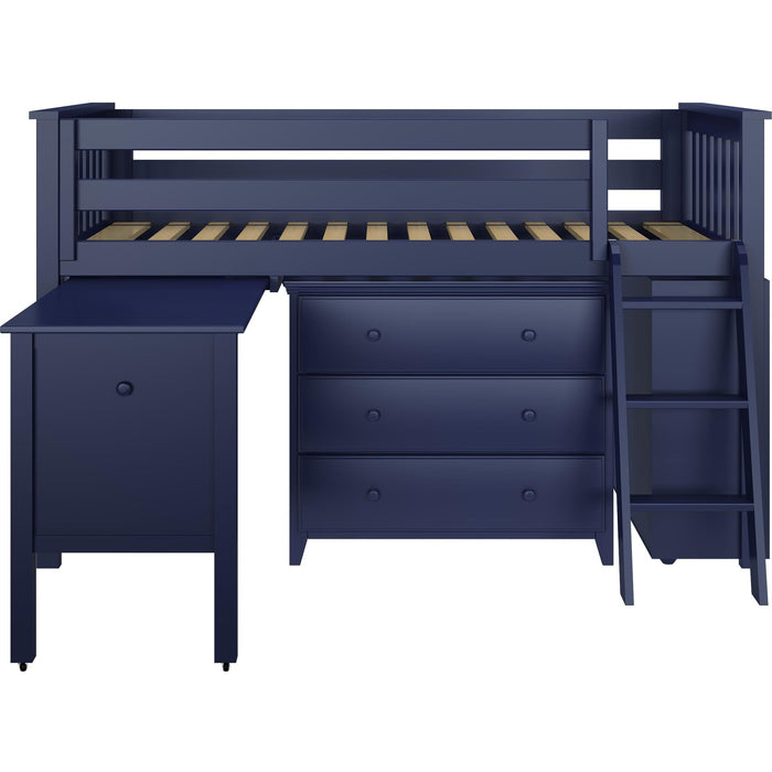 Jackpot Deluxe Windsor Twin Storage Loft Bed with Dresser + Bookcase + Desk