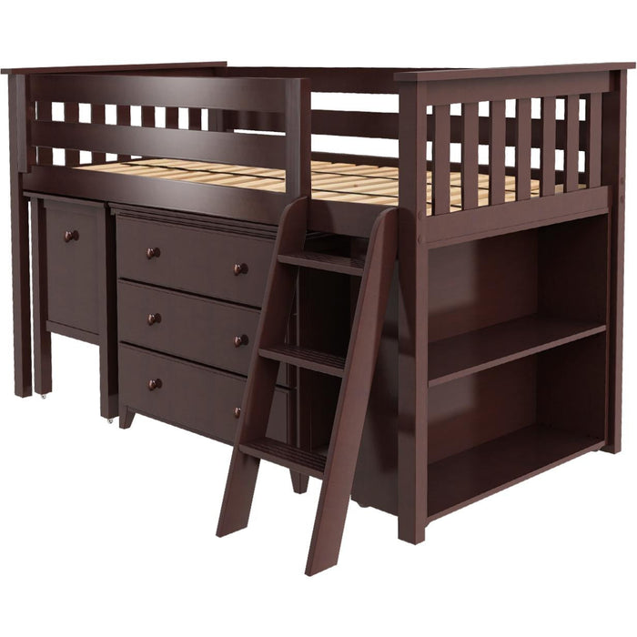 Jackpot Deluxe Windsor Twin Storage Loft Bed with Dresser + Bookcase + Desk