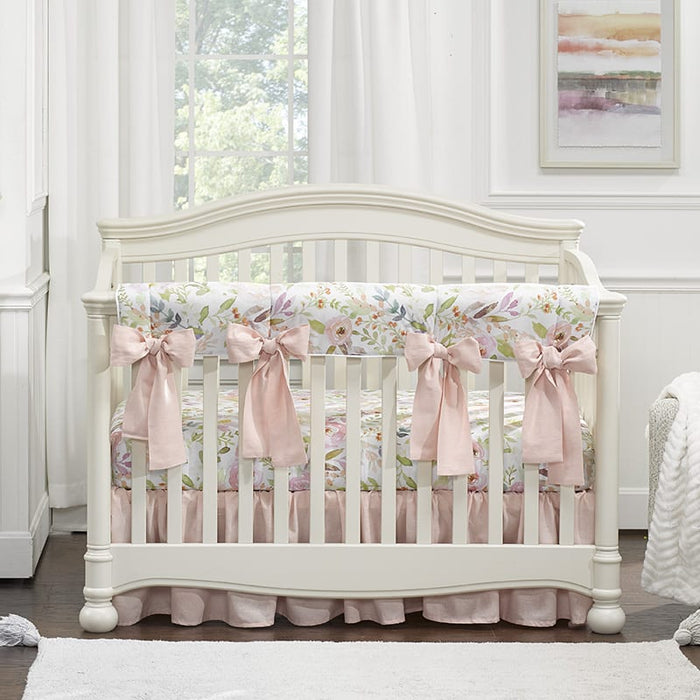 Liz and Roo Blush Watercolor Floral 10-pc Crib Bedding Set (Pink Linen Bows)