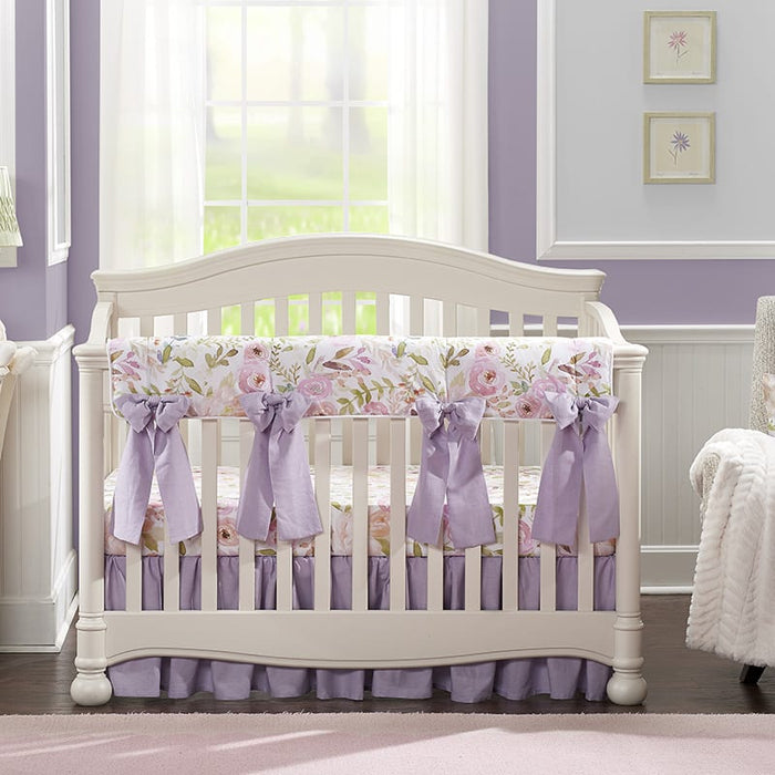 Liz and Roo Blush Watercolor Floral 8-pc. Crib Bedding Set (Lavender Linen Bows)