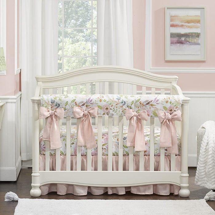 Liz and Roo Blush Watercolor Floral 8-pc. Crib Bedding Set (Pink Linen Bows)