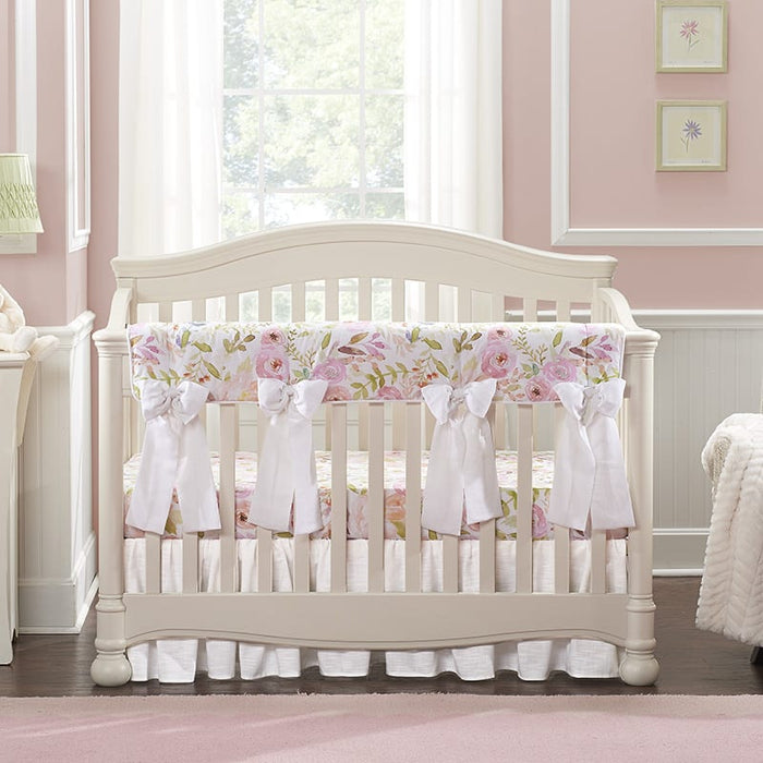 Liz and Roo Blush Watercolor Floral 8-pc. Crib Bedding Set (White Linen Bows)