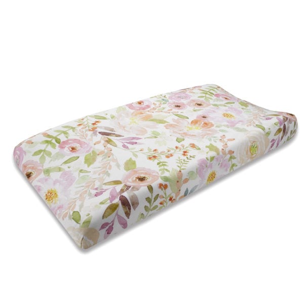 Liz and Roo Blush Watercolor Floral Contoured Changing Pad Cover