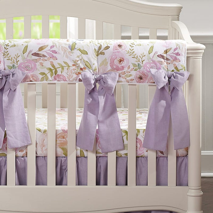 Liz and Roo Blush Watercolor Floral Crib Rail Cover With 4 Pre-Tied Oversized Bows