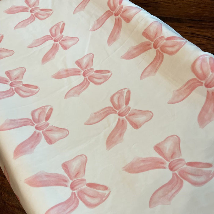 Liz and Roo Petal Pink Bows Contoured Changing Pad Cover