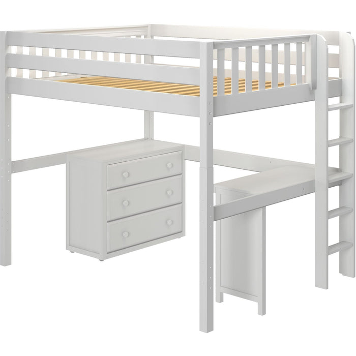 Maxtrix Full XL High Loft Bed with Straight Ladder on End, Corner Desk and Dresser