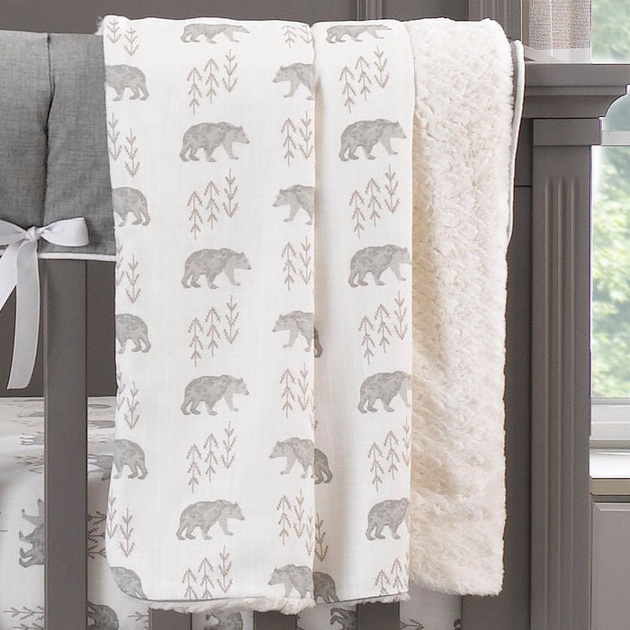 Liz and Roo Cubby Bear and Flax Linen Crib Bedding