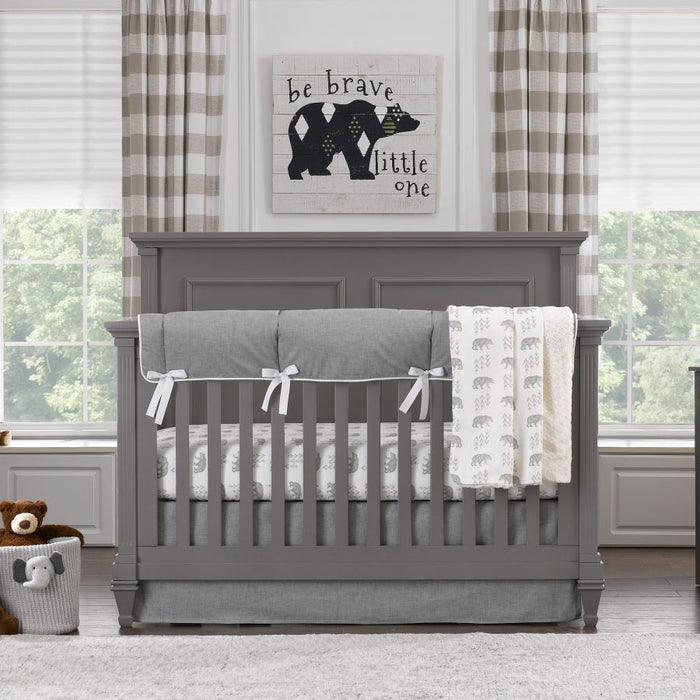 Liz and Roo Cubby Bear and Gray Crosshatch Crib Bedding Set