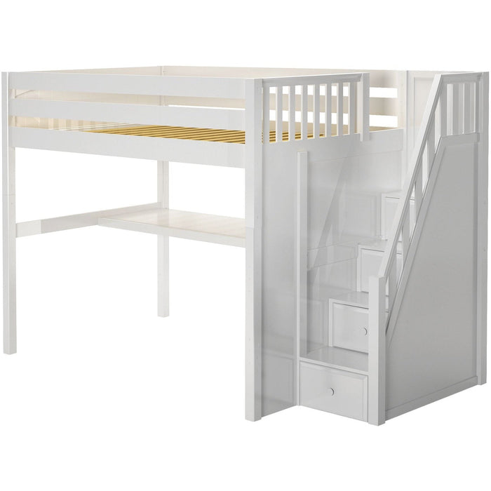 Maxtrix Full High Loft Bed with Stairs with Long Desk