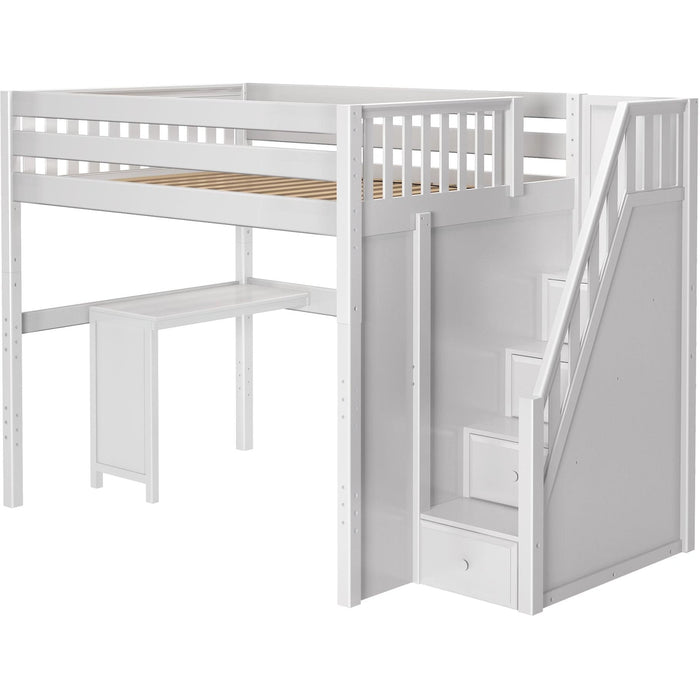 Maxtrix Full High Loft Bed with Stairs with Corner Desk