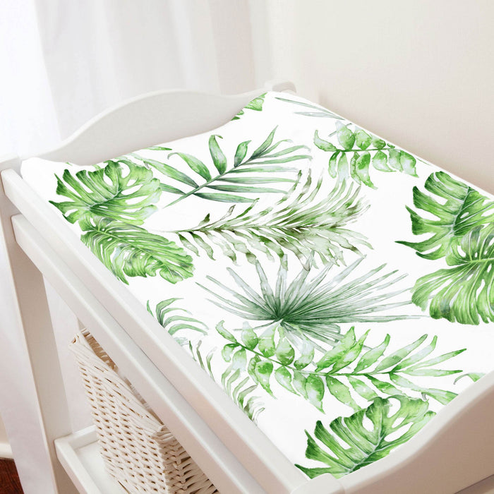 Liz and Roo Green Painted Tropical Changing Pad Cover