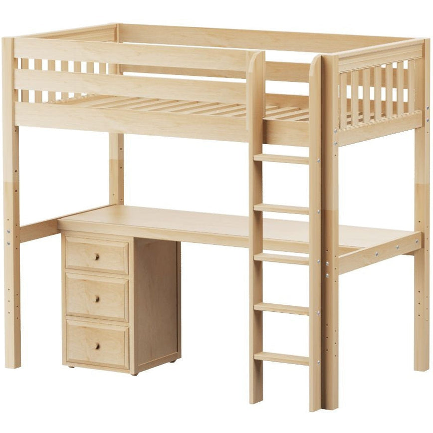 Maxtrix Twin High Loft Bed with Straight Ladder and Long Desk — Decor4Kids