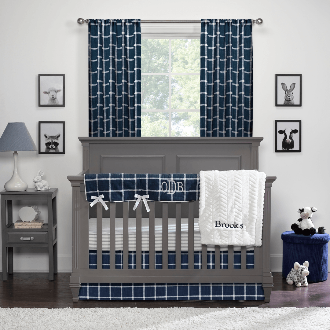 Liz and Roo Modern Farmhouse Plaid Bumperless 4 pc Crib Bedding