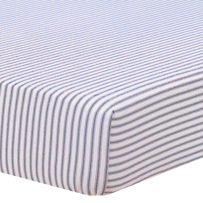 Liz and Roo Navy Classic Stripe Crib Sheet | Cotton Twill Crib Sheet