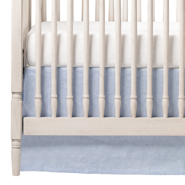 Liz and Roo Periwinkle Blue 100% Limerick Linen Striped Crib Rail Cover - Special Order
