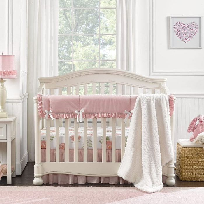 Liz and Roo Pink Peony Crib Bedding Set (with Cream Herringbone Blanket)
