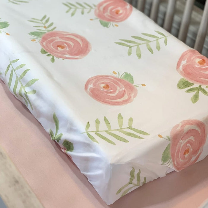 Liz and Roo Pink Peony Floral Changing Pad Cover