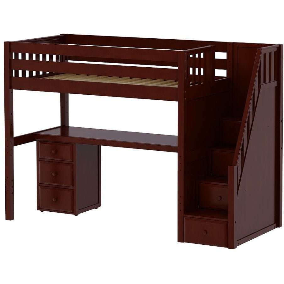 Maxtrix Twin High Loft Bed with Stairs with Long Desk — Decor4Kids